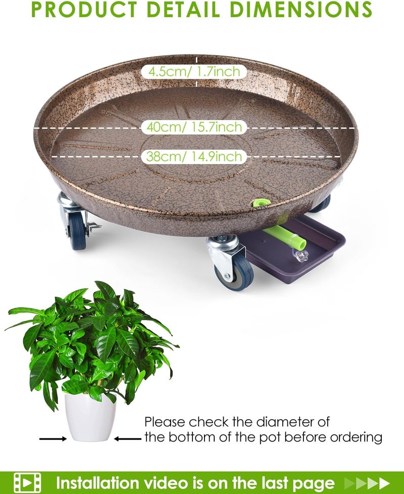 PACETAP 2Pack 15.7'' Large Plant Stand with Lockable Wheels, Heavy-Duty Plant Caddy with Casters for Indoor and Outdoor, Round Rolling Plant Stands Garden Pot Mover to Carry Potted Flower Pot - Image 2